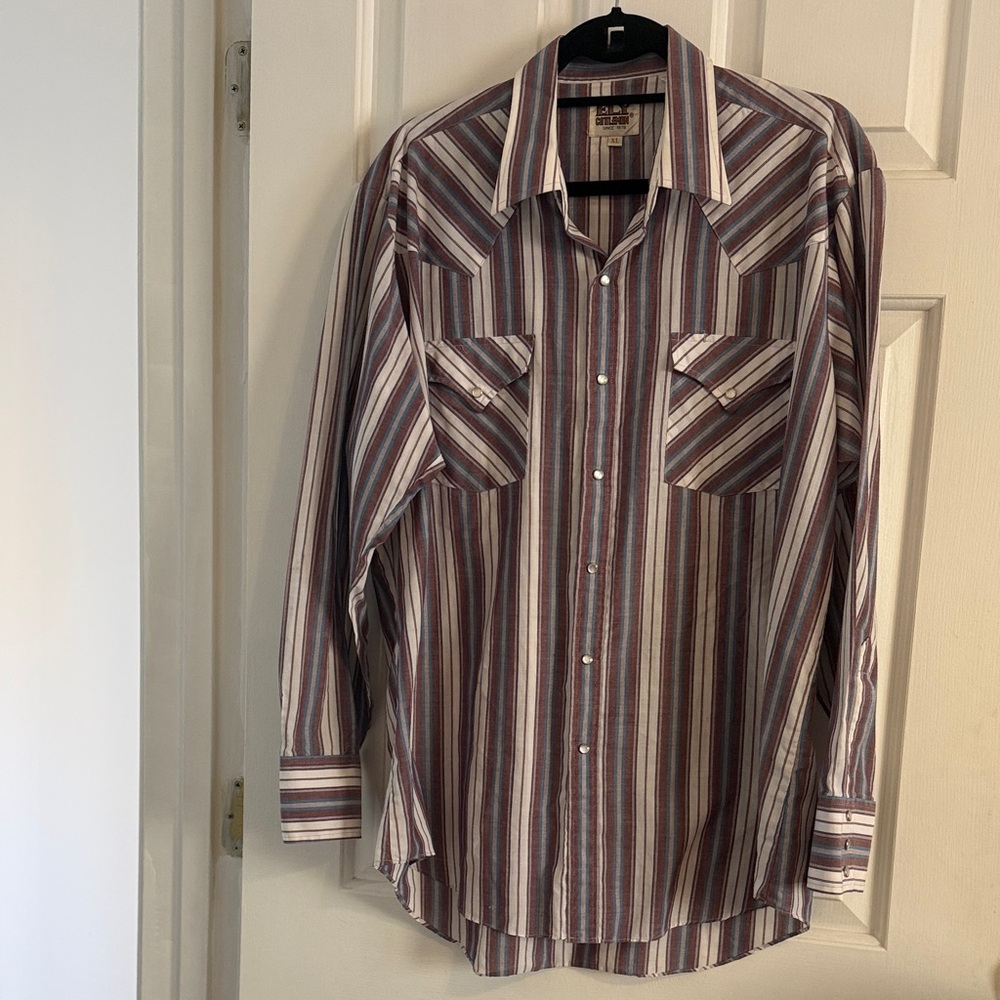Men's Ely Cattleman Multicolor Striped Button-Down Shirt, Western Wear, size XL